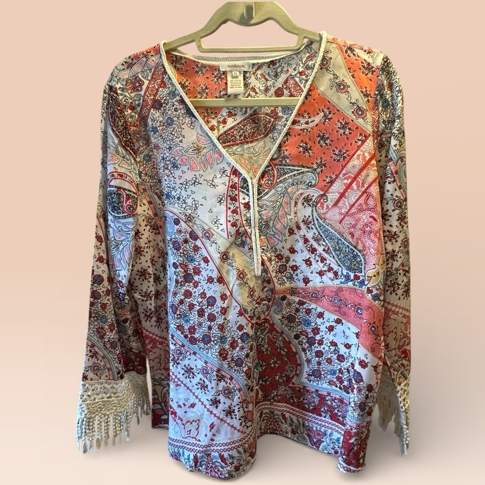 Sundance Multicolor Paisley V-Neck Blouse size L
